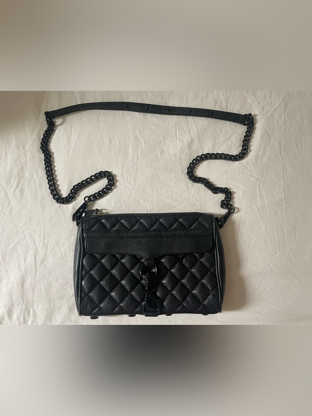 Rebecca Minkoff Black Quilted Genuine Leather Chain Crossbody